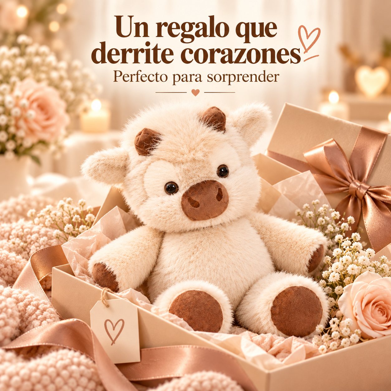 Ternerito Highland en caja de regalo con flores